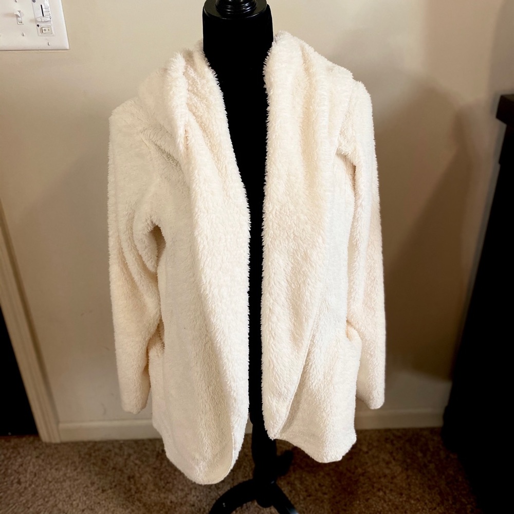 Cream Fluffy hooded Jacket